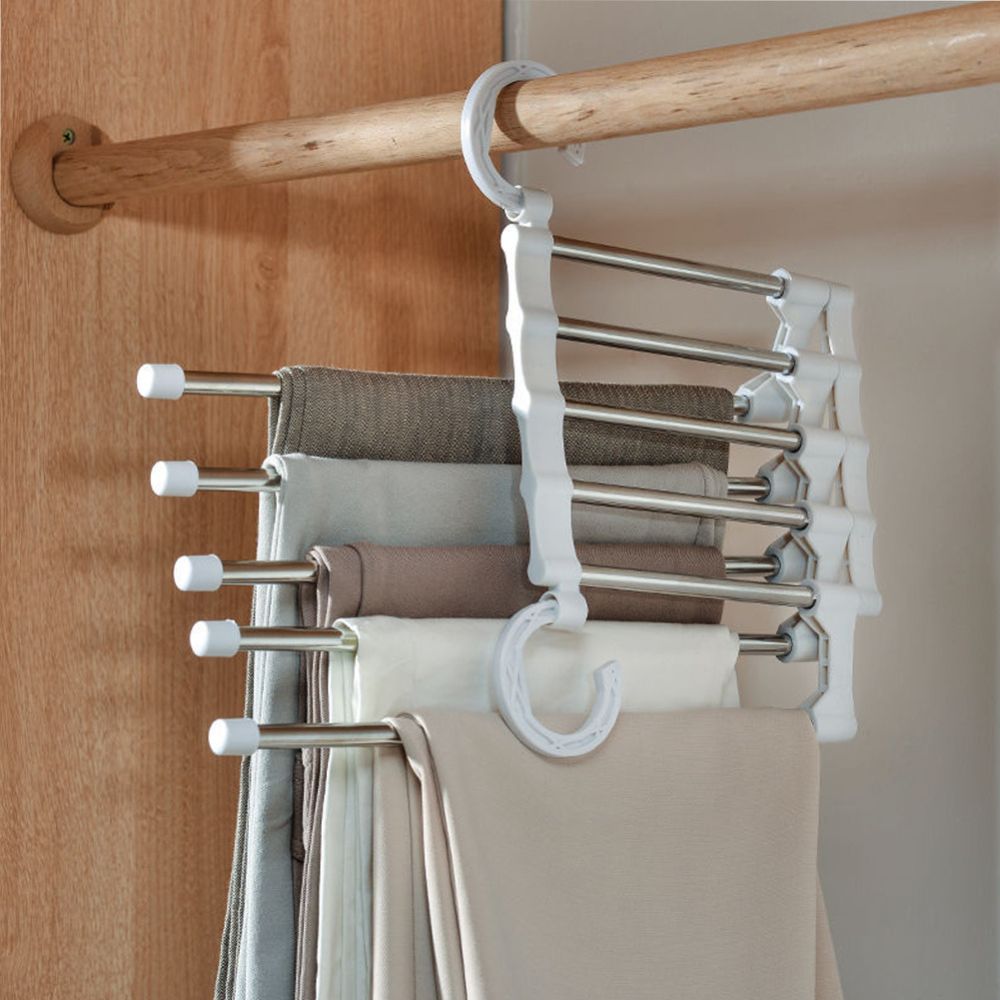Adjustable Closet Pants Rack with Collapsible Space Saving Design