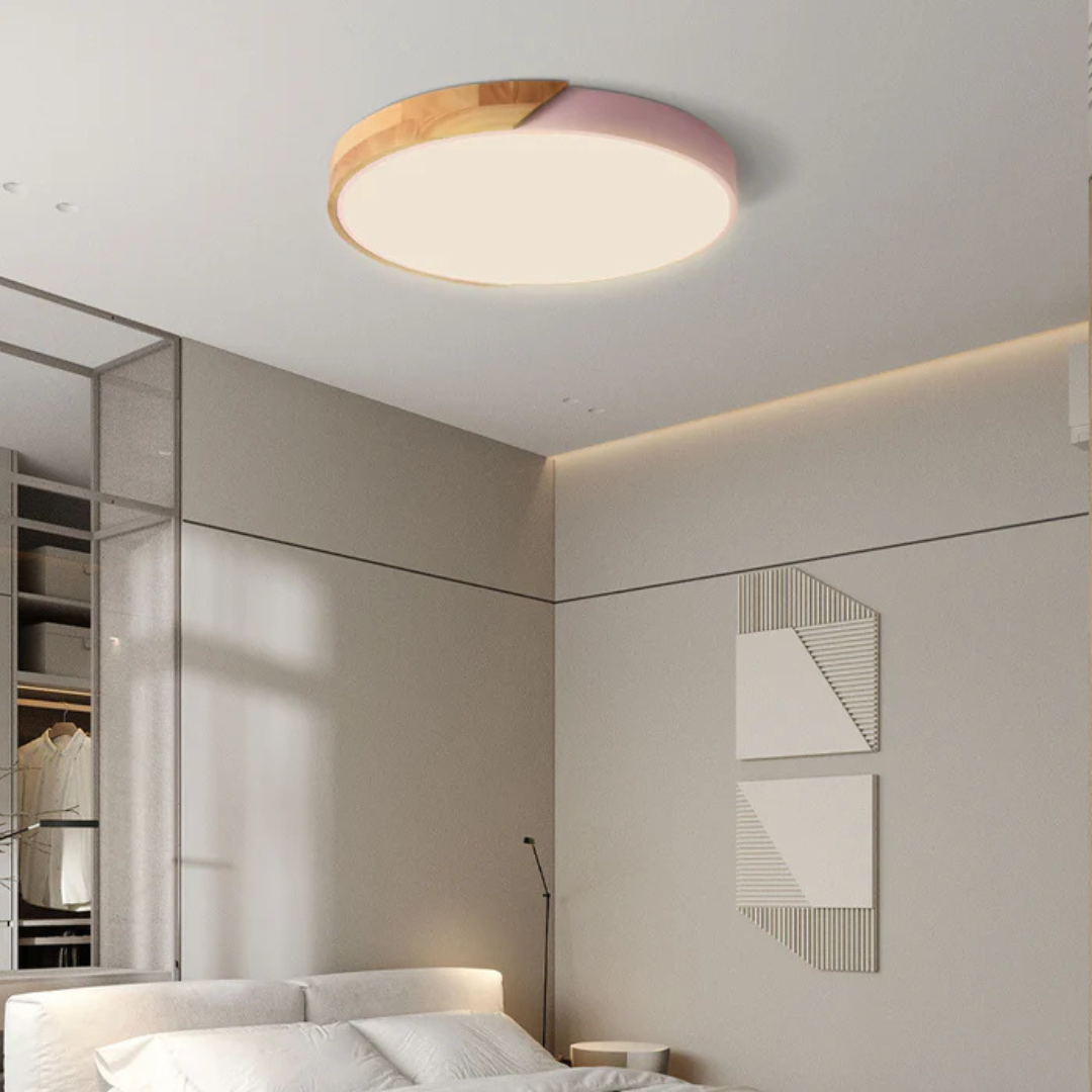 Wooden LED Ceiling Light Scandinavian Design Round Shape