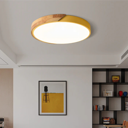 Wooden LED Ceiling Light Scandinavian Design Round Shape