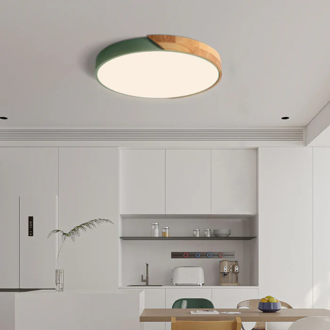 Wooden LED Ceiling Light Scandinavian Design Round Shape
