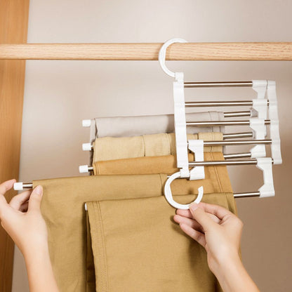Adjustable Closet Pants Rack with Collapsible Space Saving Design