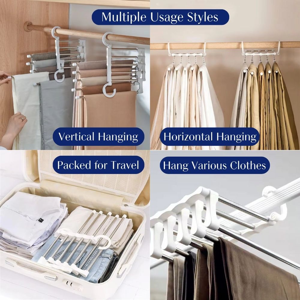 Adjustable Closet Pants Rack with Collapsible Space Saving Design