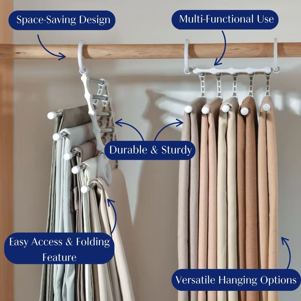 Adjustable Closet Pants Rack with Collapsible Space Saving Design