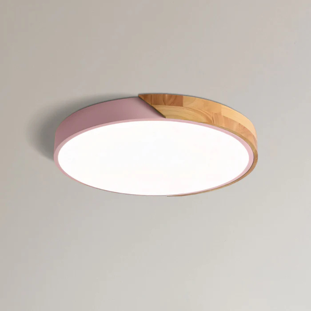 Wooden LED Ceiling Light Scandinavian Design Round Shape