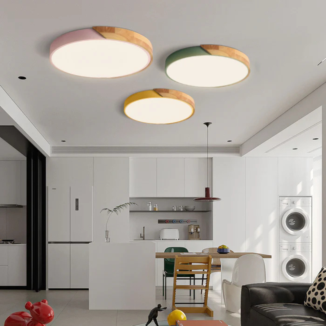 Wooden LED Ceiling Light Scandinavian Design Round Shape