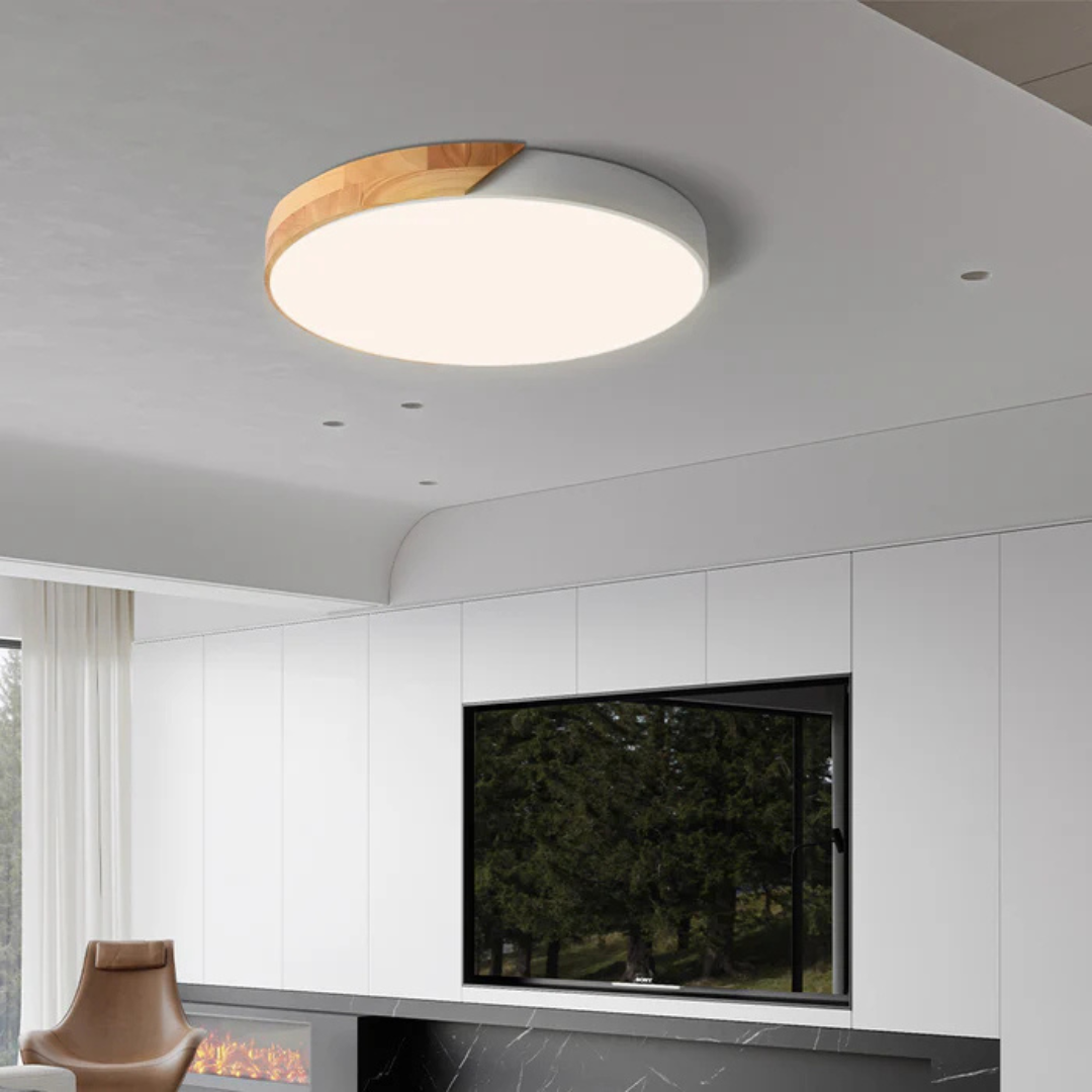 Wooden LED Ceiling Light Scandinavian Design Round Shape