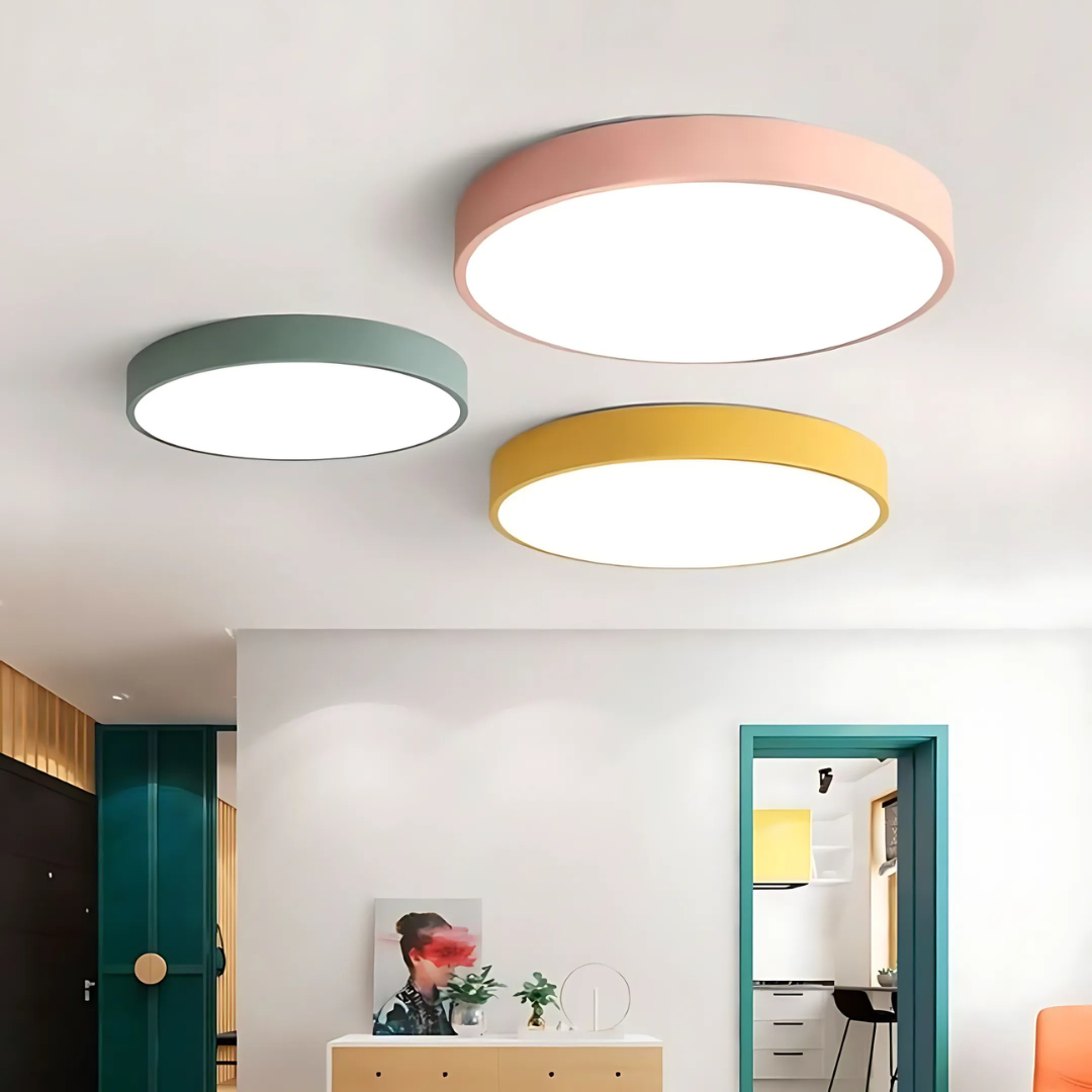 Wooden LED Ceiling Light Scandinavian Design Round Shape
