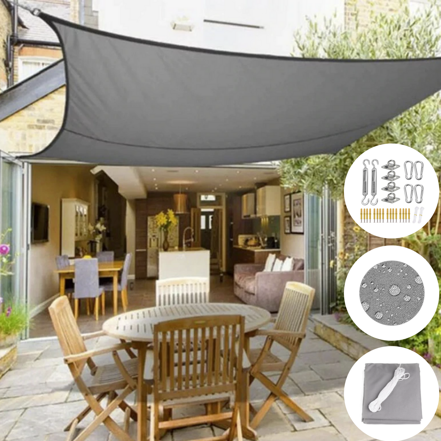 Outdoor Sun Shade Sail Water Resistant UV Protection Easy Install