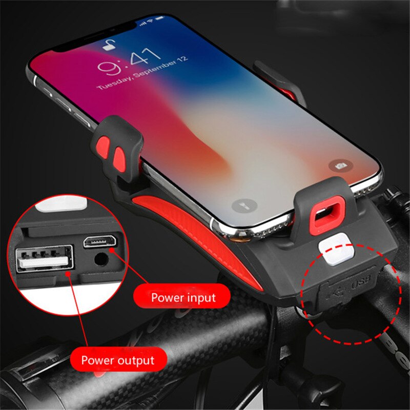 Bike Phone Holder with Power Bank LED Light and Electronic Horn
