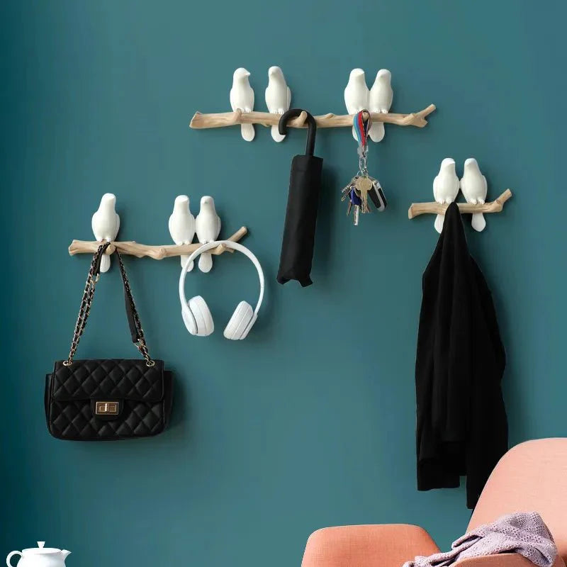 Wall Mounted Coat Rack with Bird Design Decorative Hooks