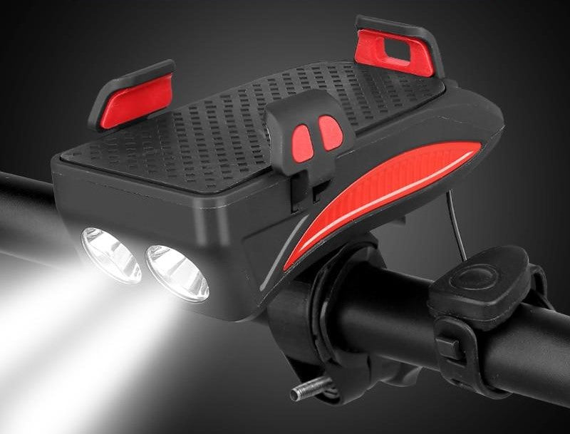 Bike Phone Holder with Power Bank LED Light and Electronic Horn