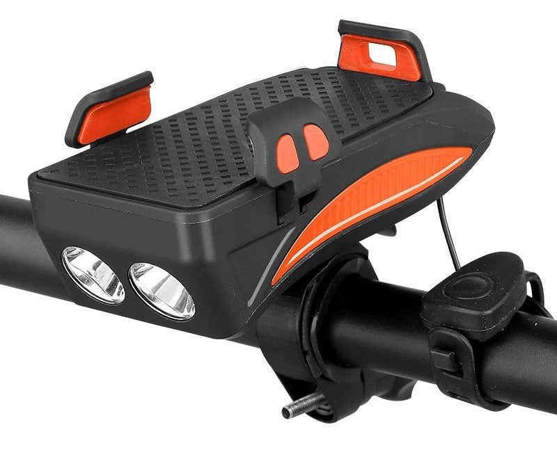 Bike Phone Holder with Power Bank LED Light and Electronic Horn