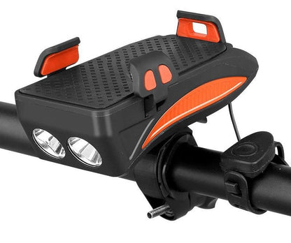Bike Phone Holder with Power Bank LED Light and Electronic Horn