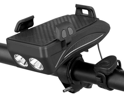 Bike Phone Holder with Power Bank LED Light and Electronic Horn