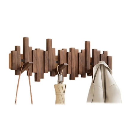 Wall Mounted Wooden Coat Rack with Foldable Hooks in Walnut or Beech