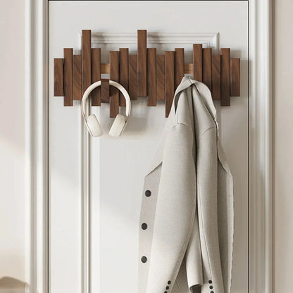 Wall Mounted Wooden Coat Rack with Foldable Hooks in Walnut or Beech