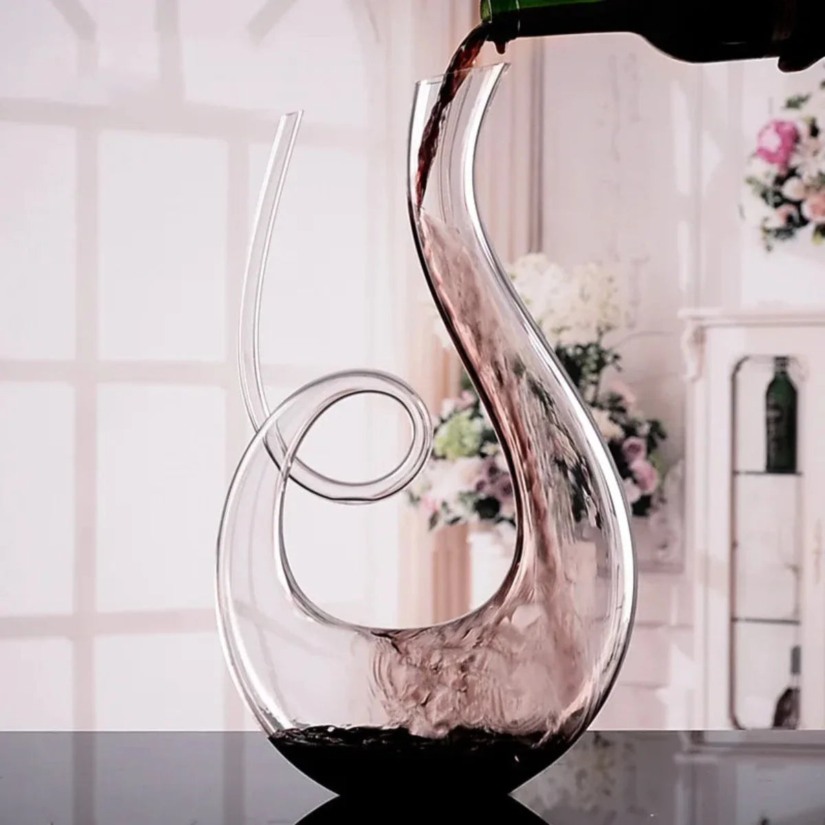Wine Decanter with Swirling Spout and Lead Free Crystal Glass