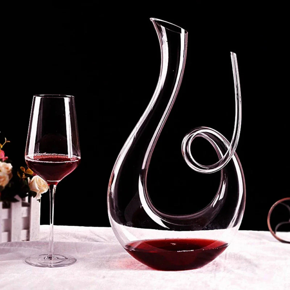 Wine Decanter with Swirling Spout and Lead Free Crystal Glass