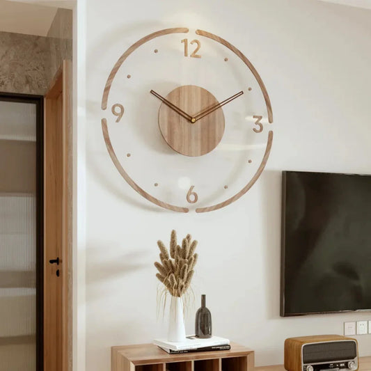 Silent Wall Clock with Glass Face and Bamboo Frame