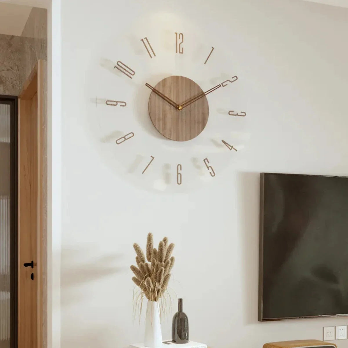 Silent Wall Clock with Glass Face and Bamboo Frame
