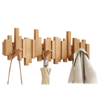 Wall Mounted Wooden Coat Rack with Foldable Hooks in Walnut or Beech