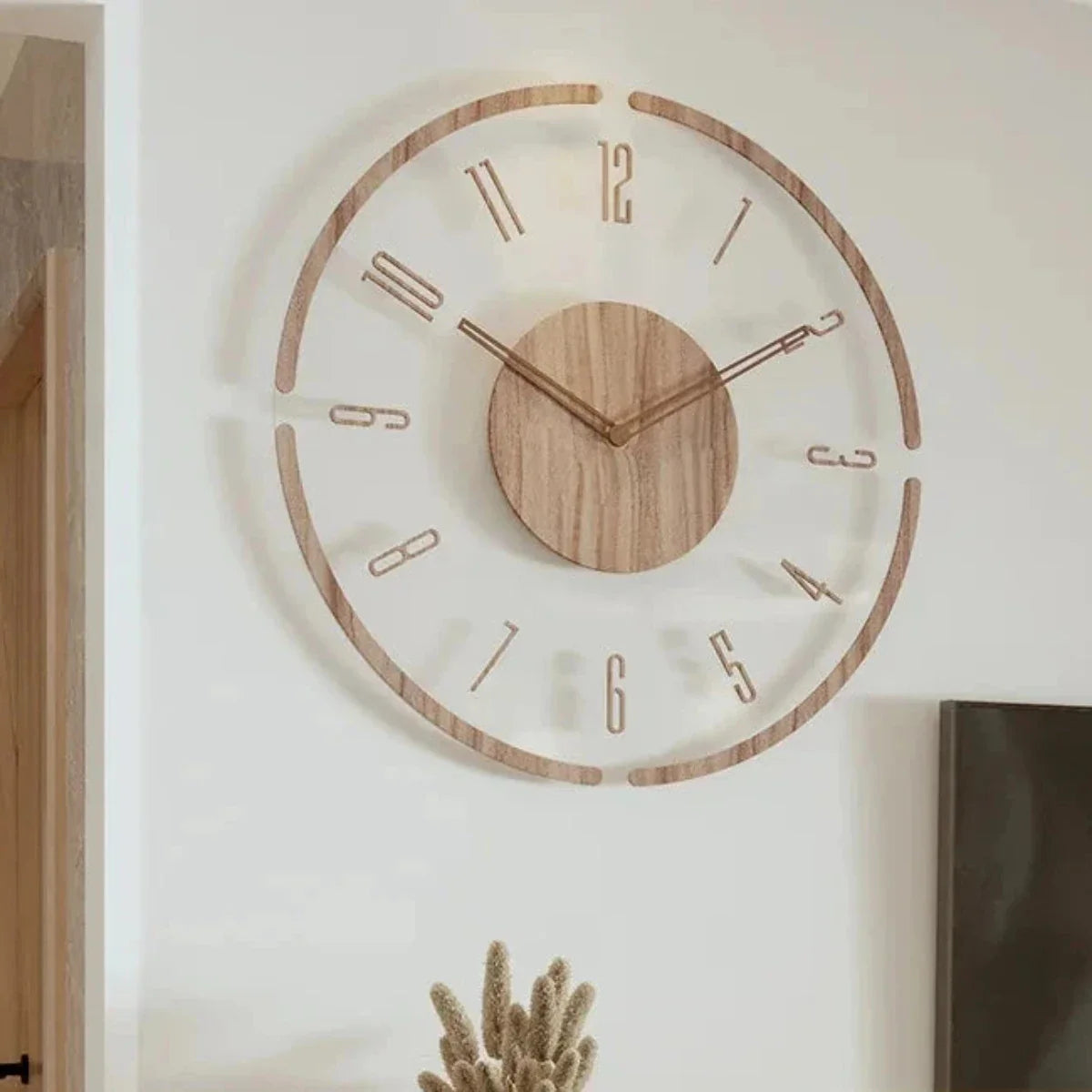 Silent Wall Clock with Glass Face and Bamboo Frame