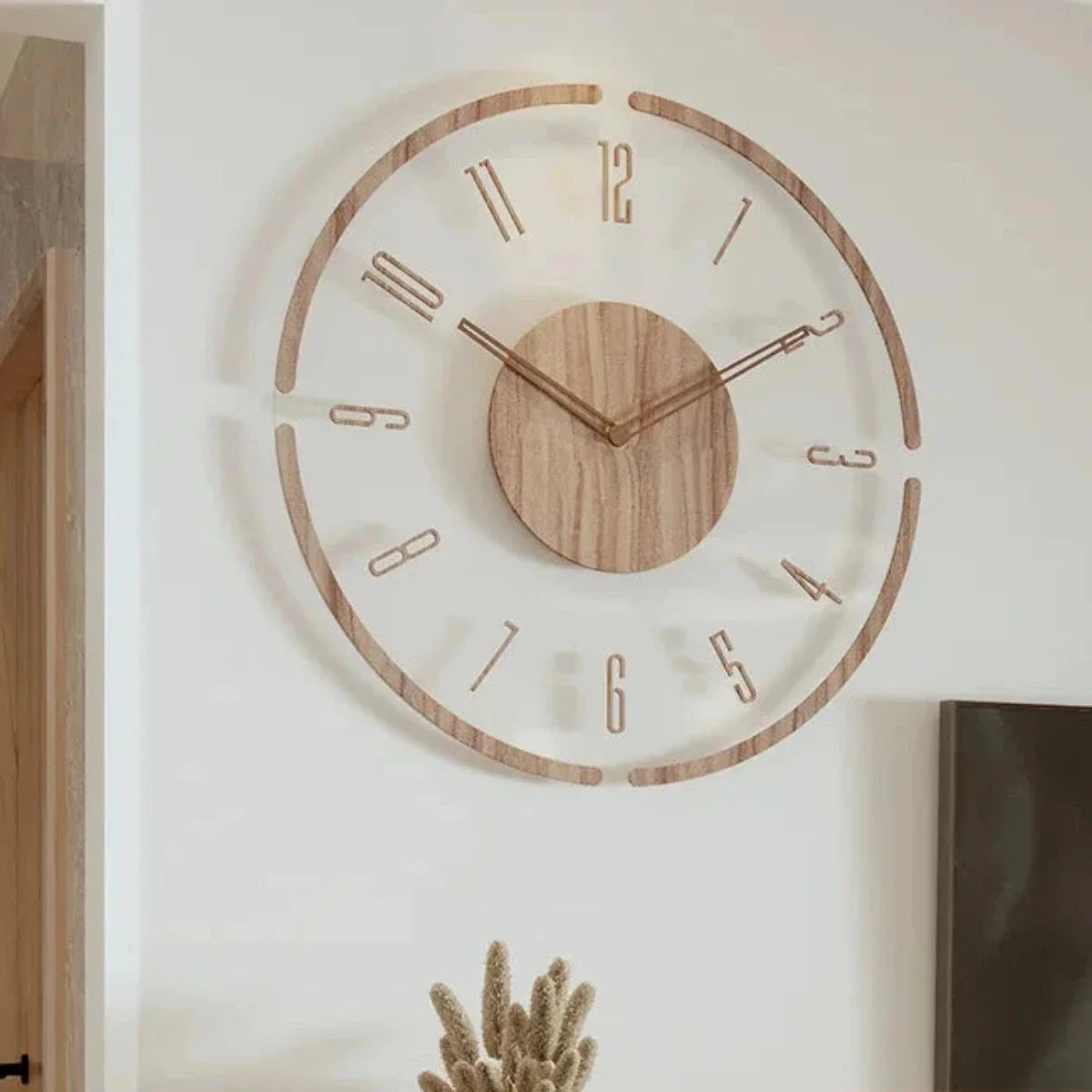 Silent Wall Clock with Glass Face and Bamboo Frame