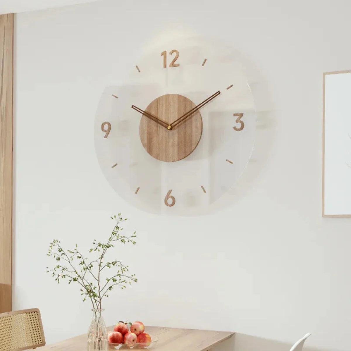 Silent Wall Clock with Glass Face and Bamboo Frame